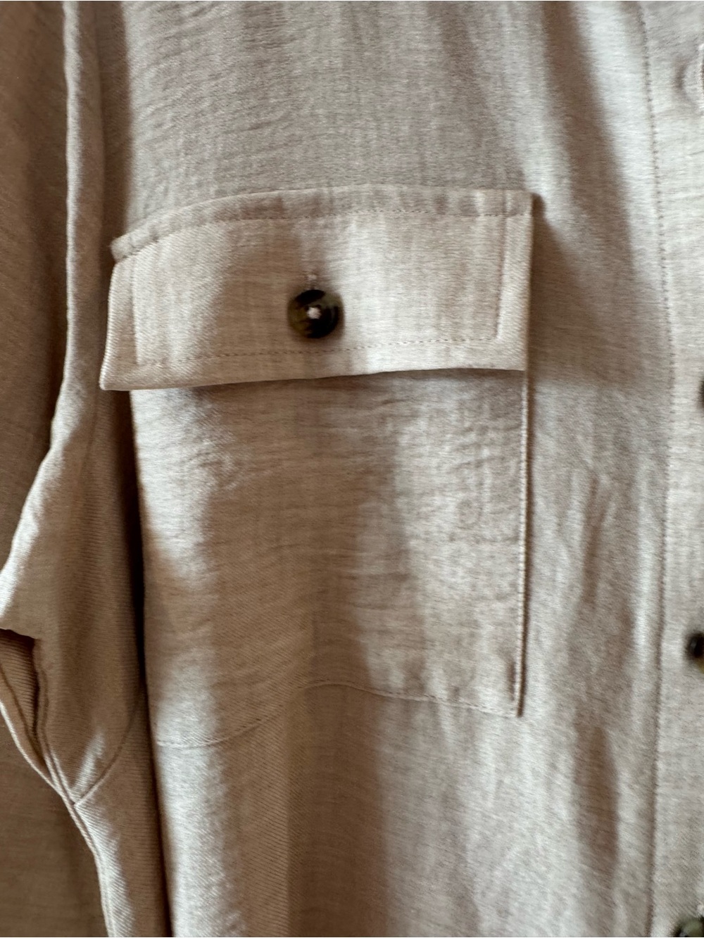 DKNY Beige Button-Front Midi Shirt Dress with Tie Waist - Picture 4 of 5